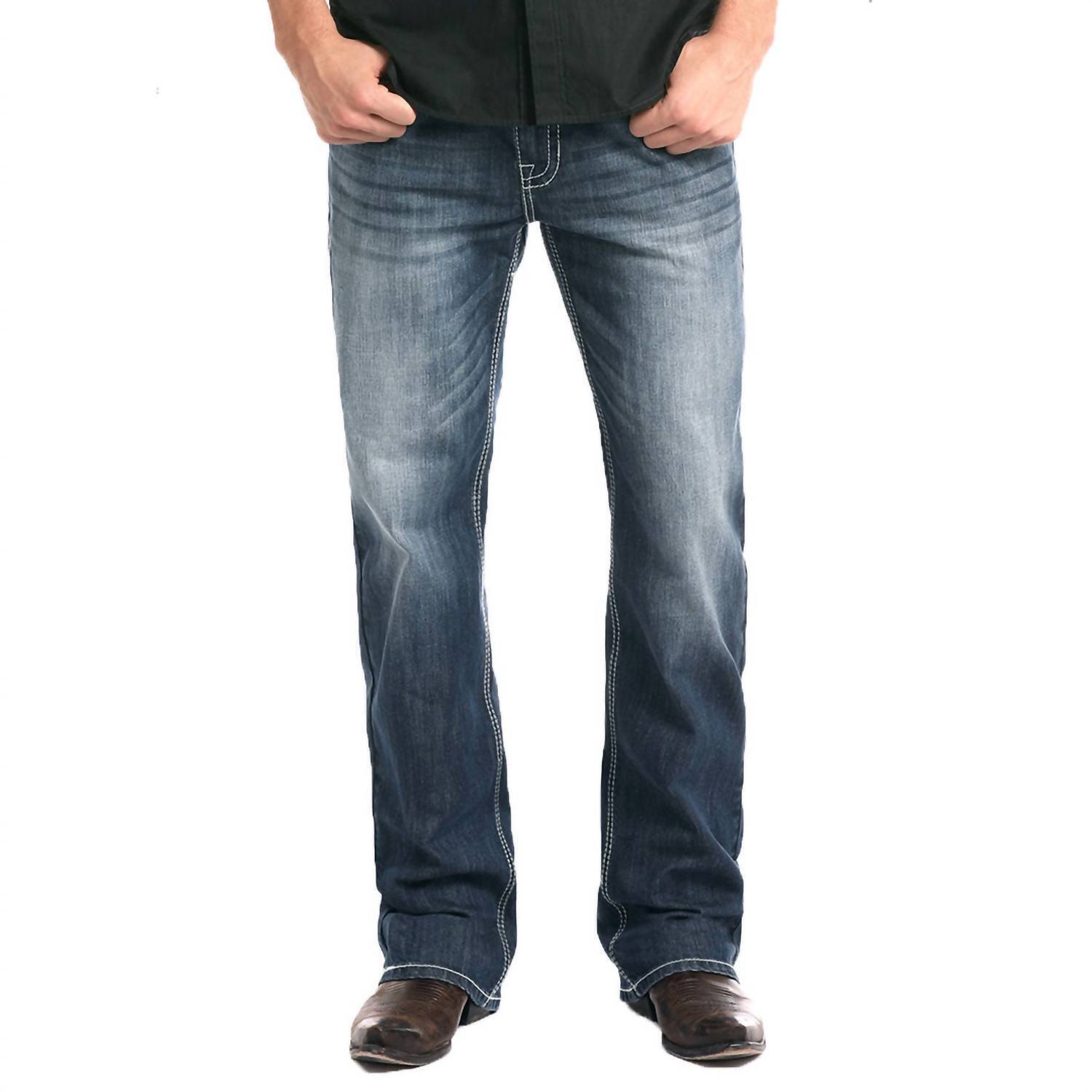 New Rock  Roll Denim Relaxed Fit Stretch Straight Bootcut Jean In Medium Wash